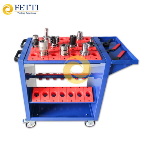 Carro de herramientas FETTI BT40 con capacidad para 35 herramientas CNC, portaherramientas cónicos de 40 pulgadas, estante con dos ruedas giratorias y dos fijas